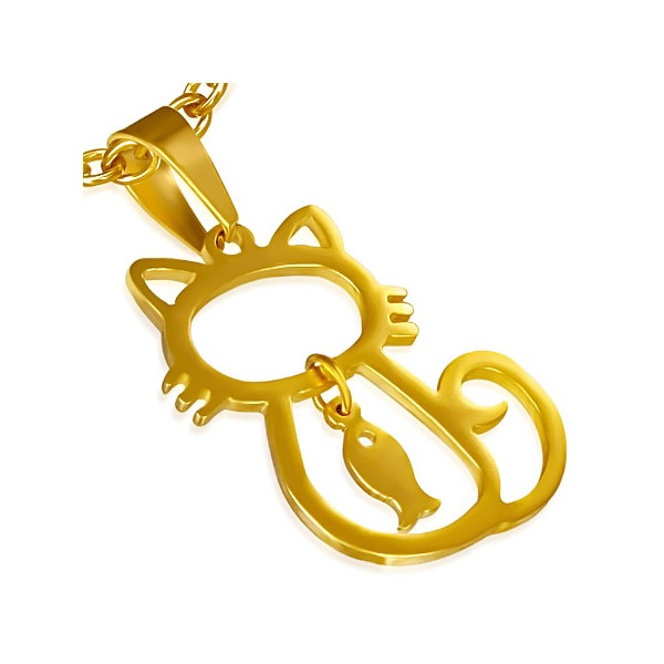 Set auriu din inox cercei si pandantiv cu pisicute [2]